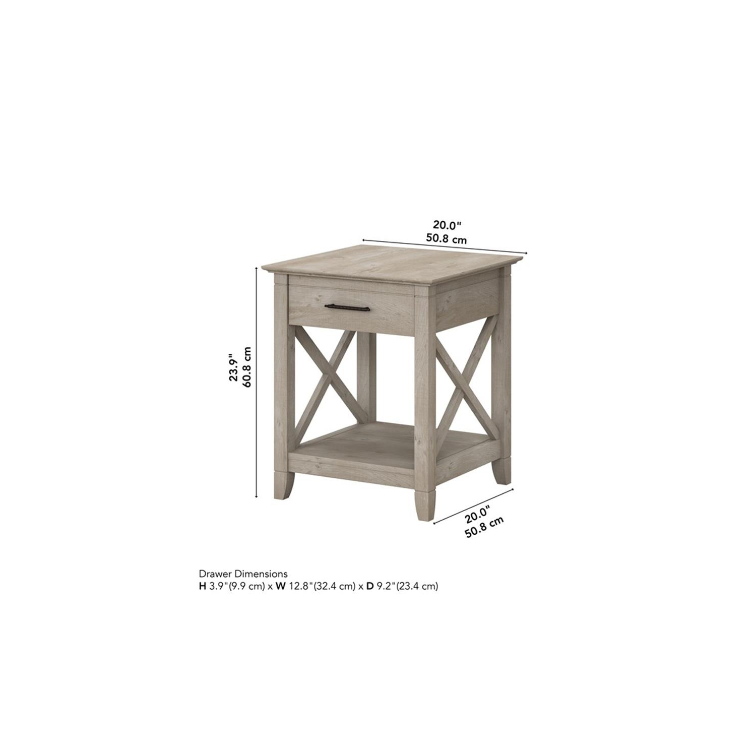 Bush Furniture Key West End Table with Storage in Washed Gray