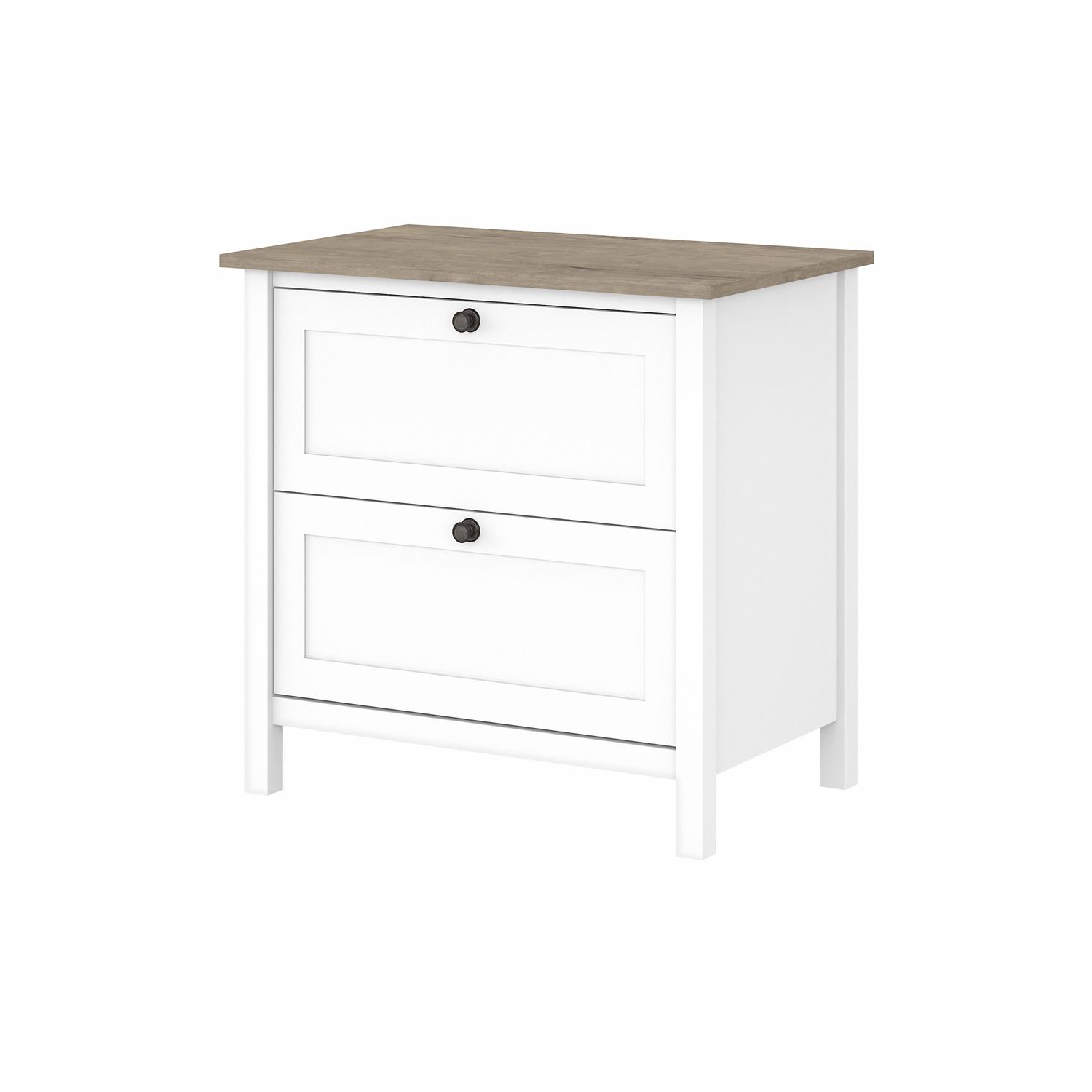Bush Furniture – Classeur latéral Mayfield à 2 tiroirs, blanc pur et gris à feuillure