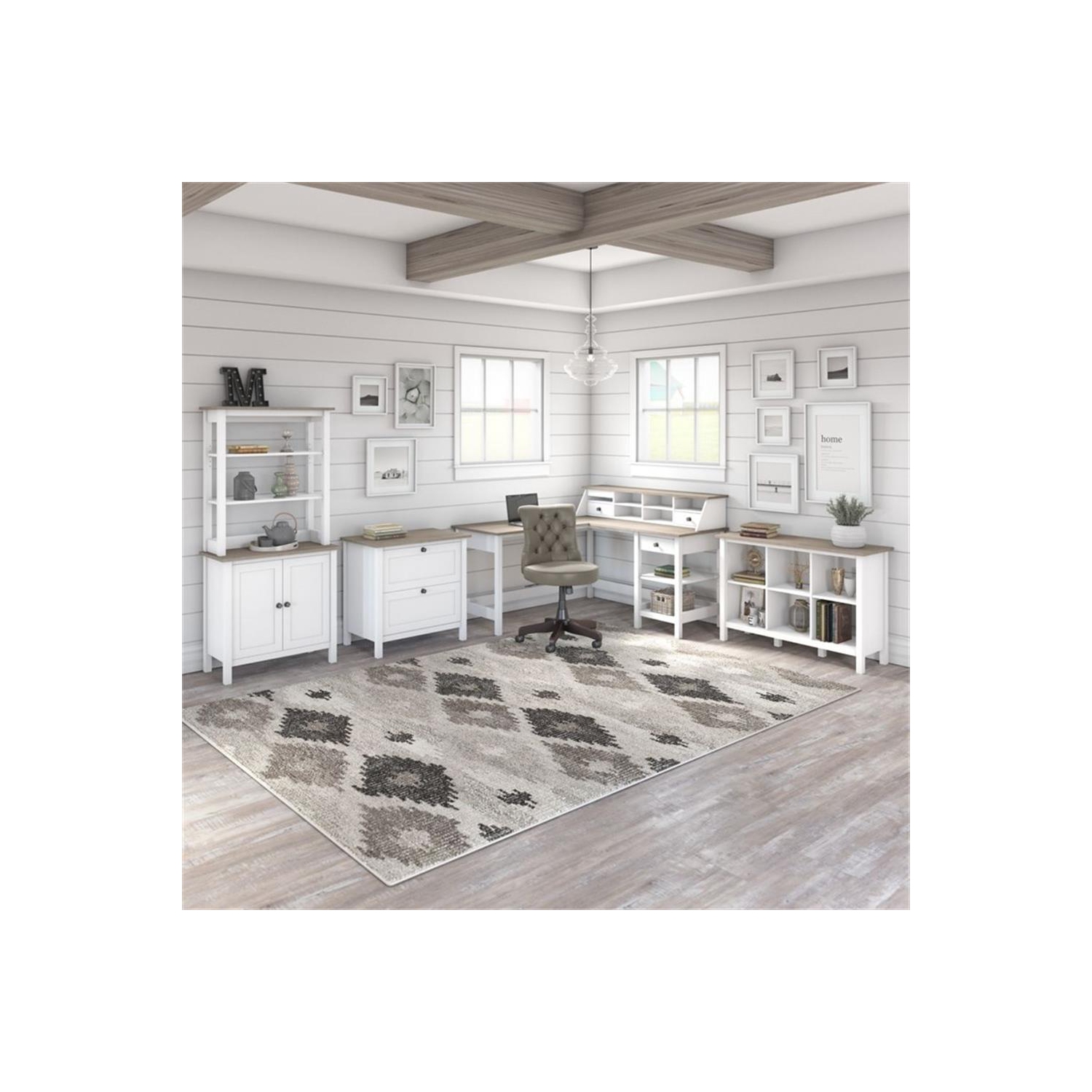 Bush Furniture – Classeur latéral Mayfield à 2 tiroirs, blanc pur et gris à feuillure