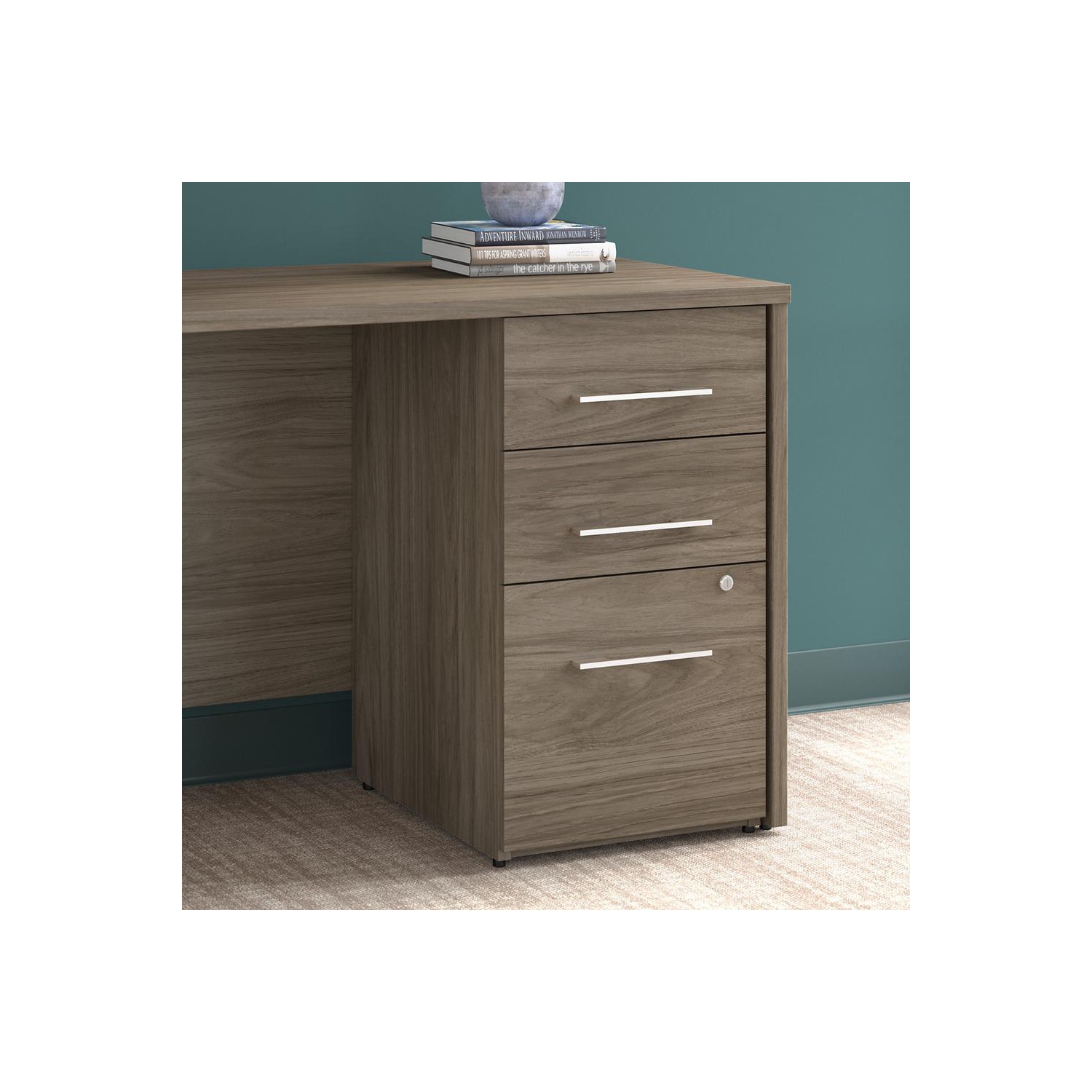 Bush – Classeur professionnel à 3 tiroirs Office 500 16&nbsp;W, assemblé, noyer moderne