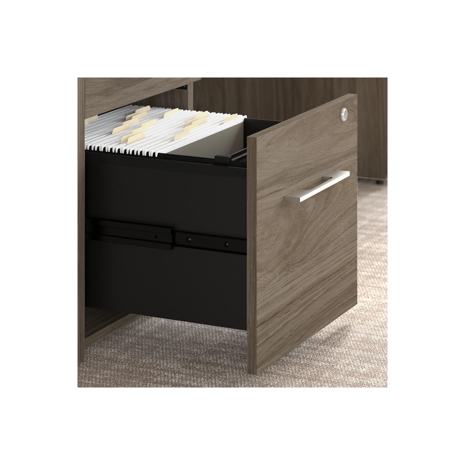 Bush – Classeur professionnel à 3 tiroirs Office 500 16&nbsp;W, assemblé, noyer moderne