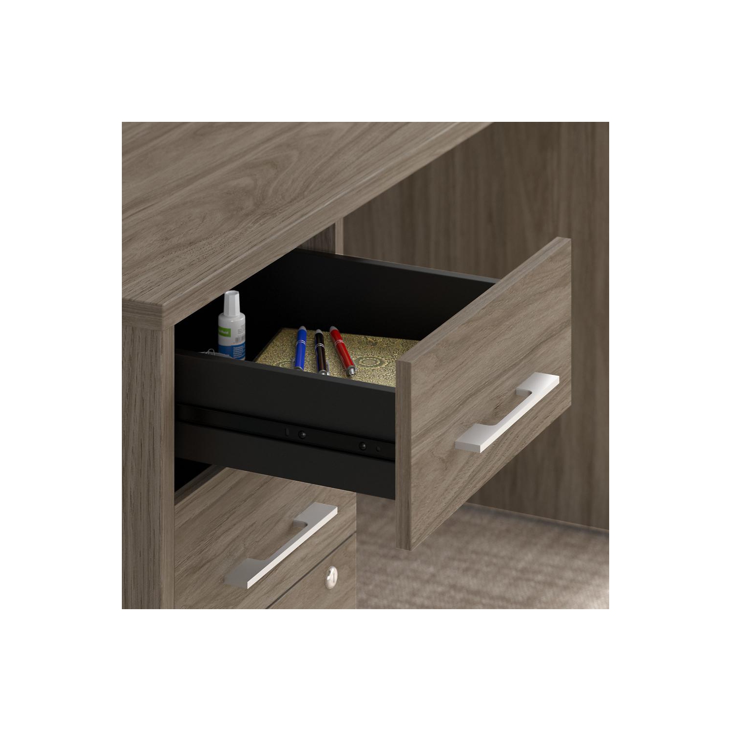 Bush – Classeur professionnel à 3 tiroirs Office 500 16&nbsp;W, assemblé, noyer moderne