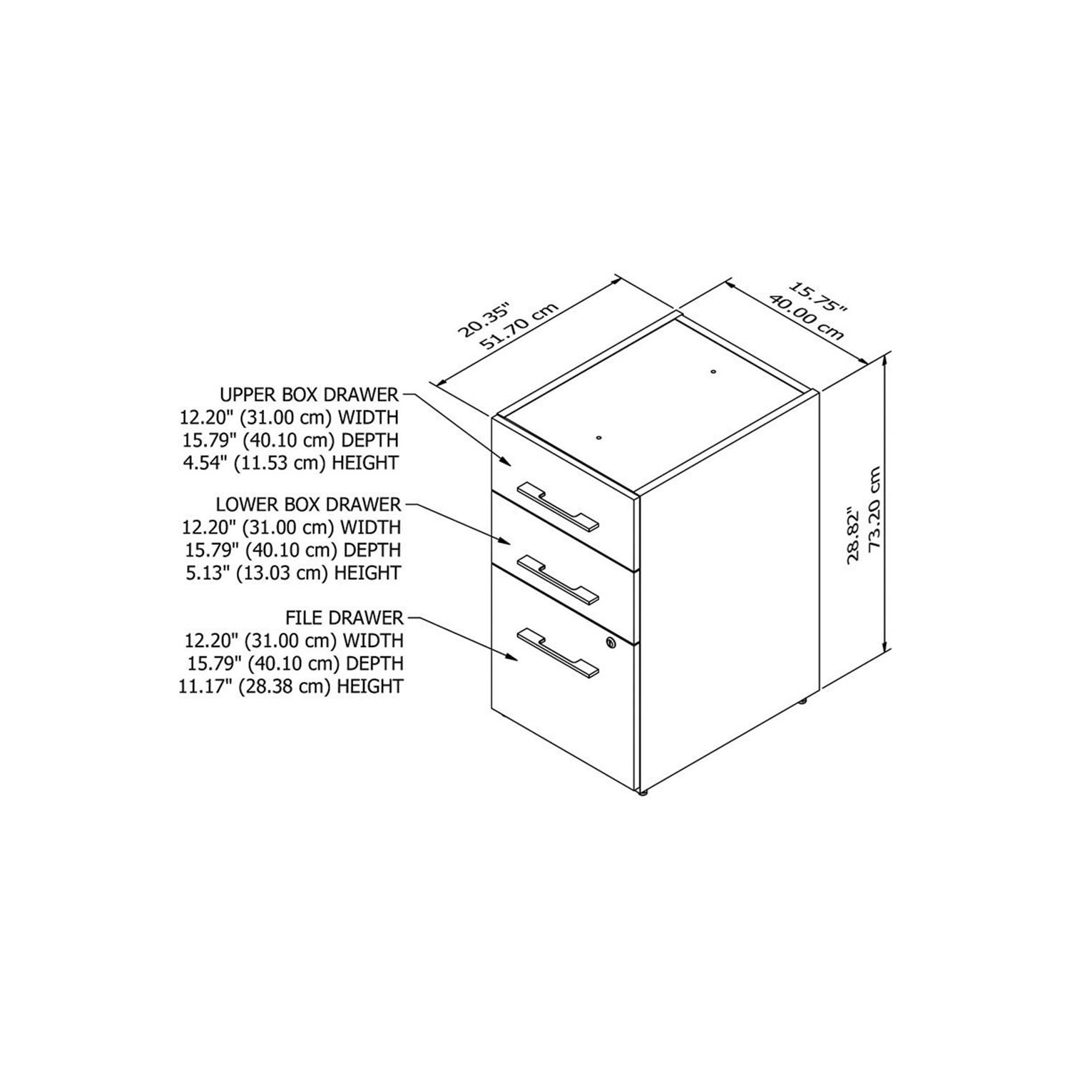 Bush – Classeur professionnel à 3 tiroirs Office 500 16&nbsp;W, assemblé, noyer moderne