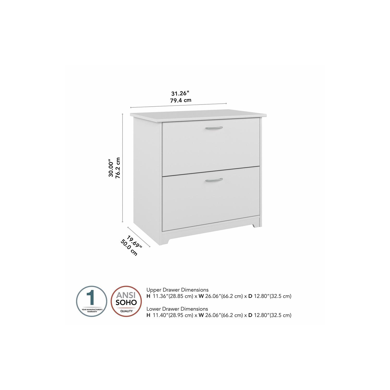 Bush Furniture Cabot 2 Drawer Lateral File Cabinet, White