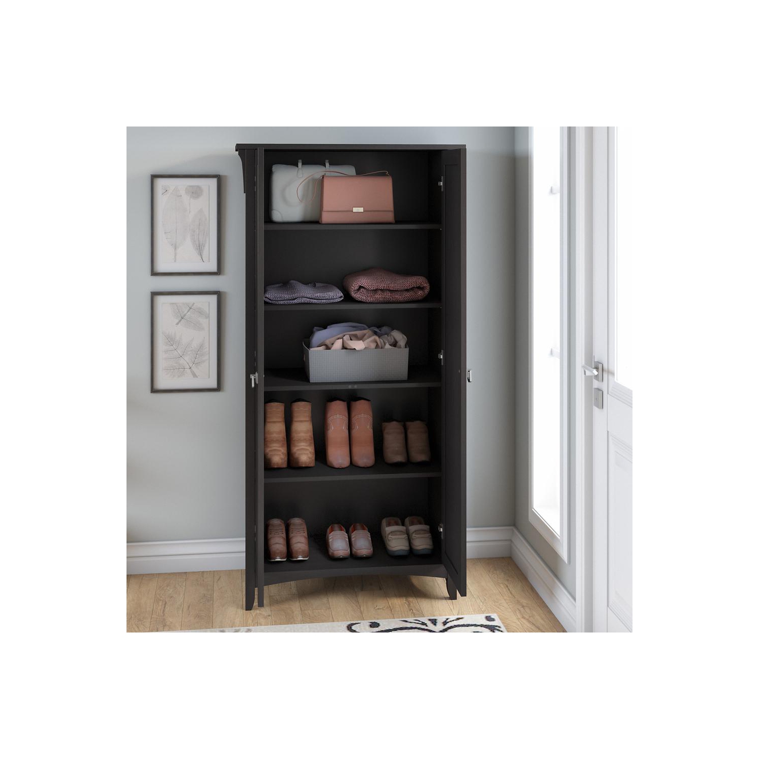 Bush Furniture Salinas Tall Storage Cabinet with Doors in Vintage Black