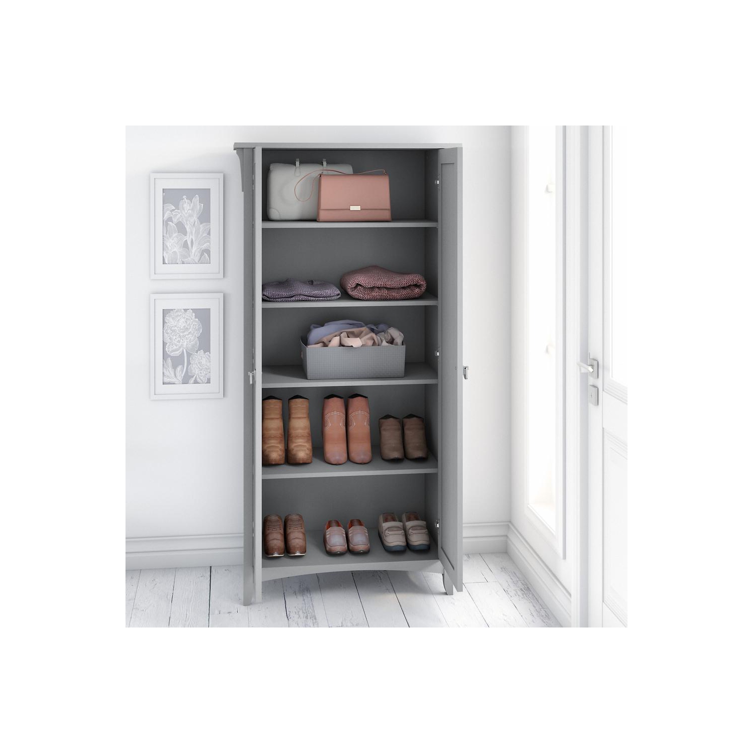 Bush Furniture – grande armoire de rangement Salinas avec portes, gris Cape Cod