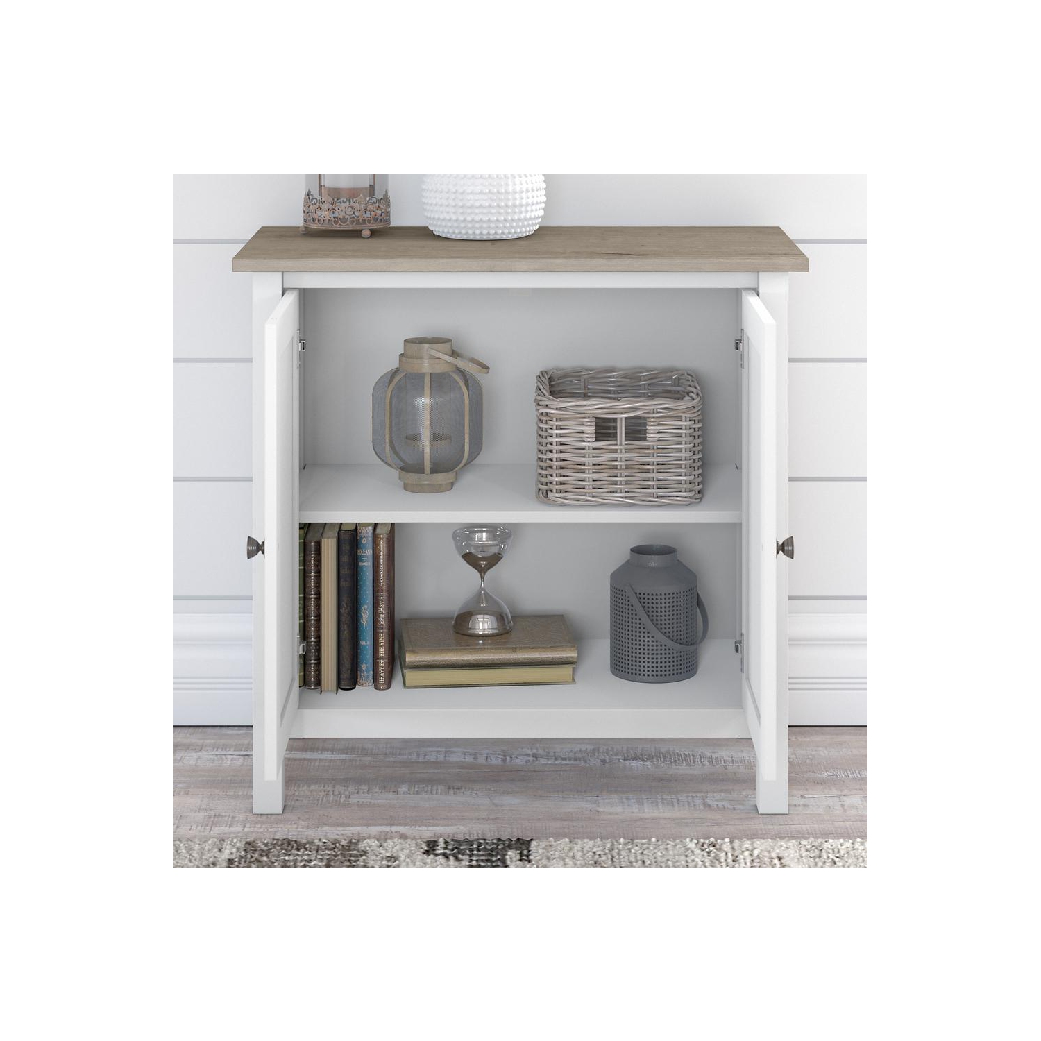 Bush – Armoire de rangement avec portes Mayfield, gris feuillure/blanc pur