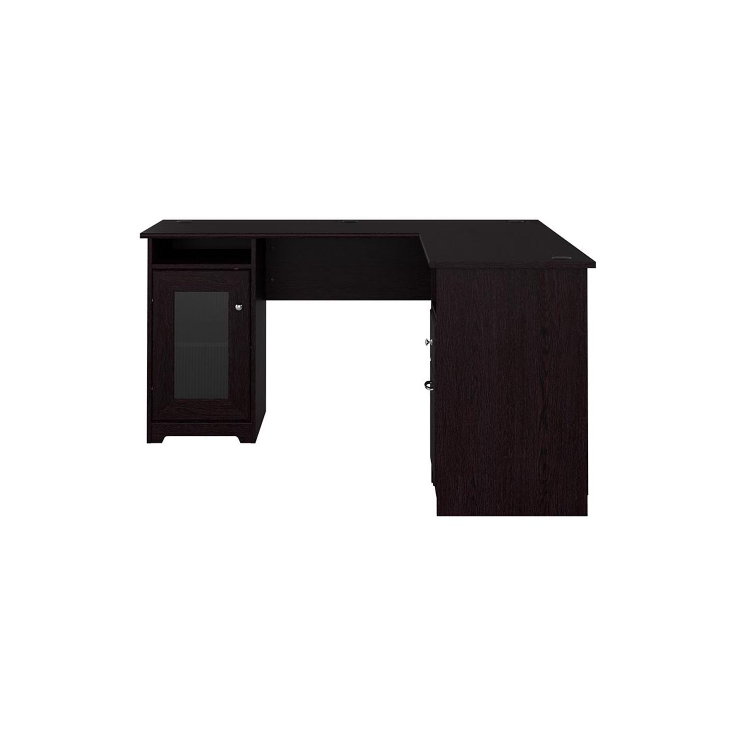 Bureau d'ordinateur en L avec rangement 60&nbsp;W de Cabot - Chêne espresso - Bois d'ingénierie