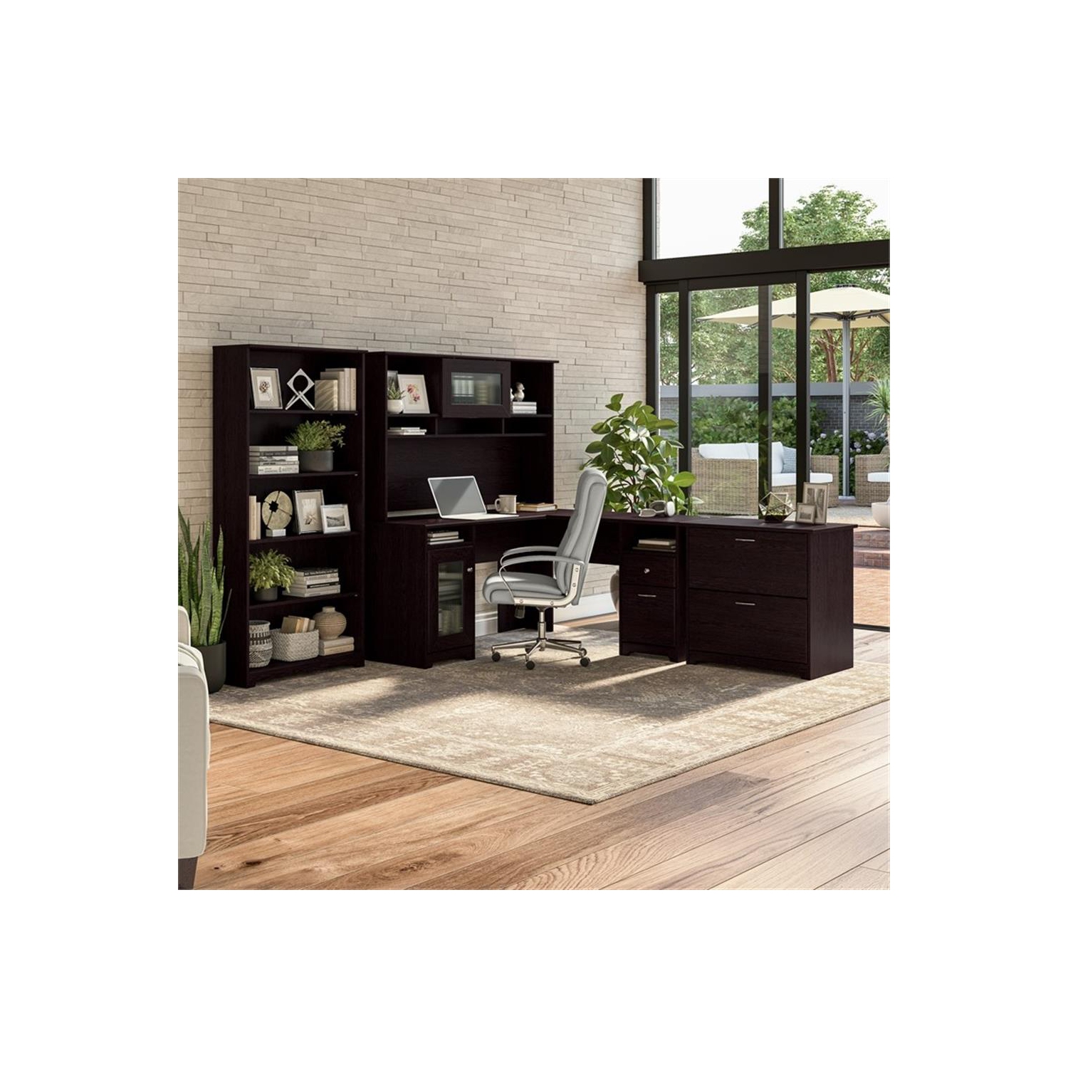 Bureau d'ordinateur en L avec rangement 60&nbsp;W de Cabot - Chêne espresso - Bois d'ingénierie