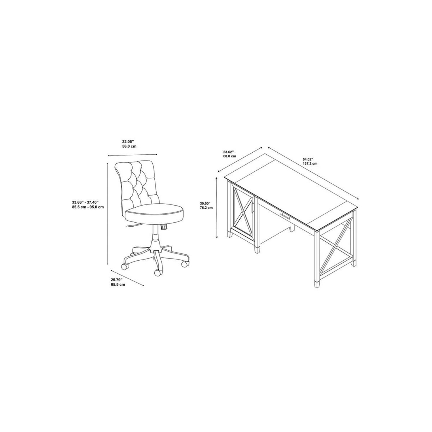 Bureau d'ordinateur et chaise 54 W de Key West - Chêne blanc pur - bois d'ingénierie