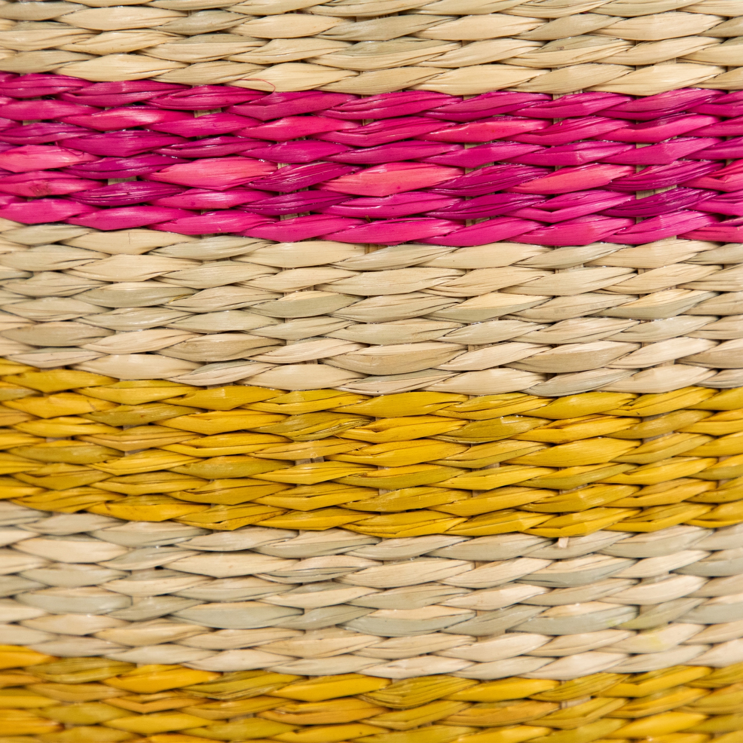 Set of 3 Striped Fuchsia and Yellow Seagrass Woven Baskets with Handles 13.75"