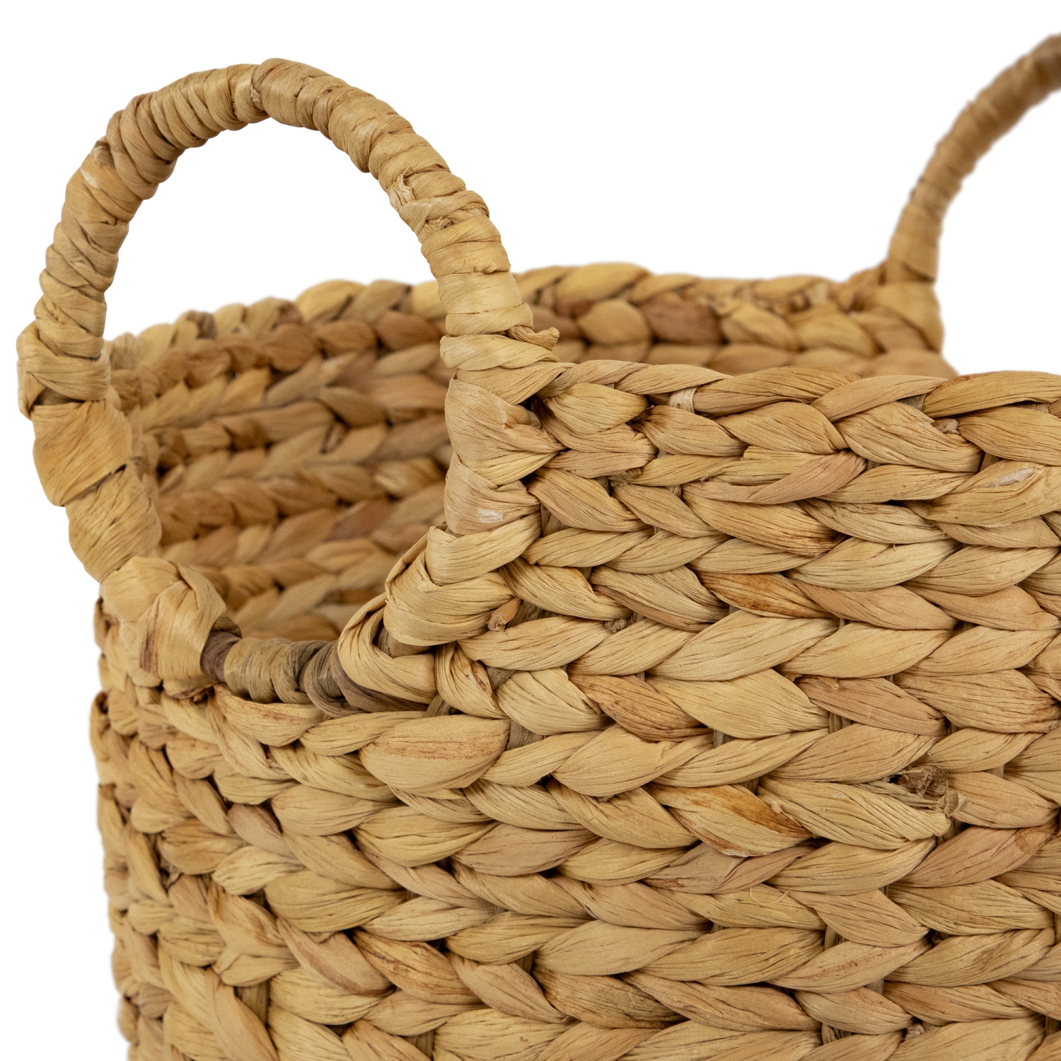 Set of 2 Beige Textured Water Hyacinth Woven Storage Baskets with Handles - 15.75"