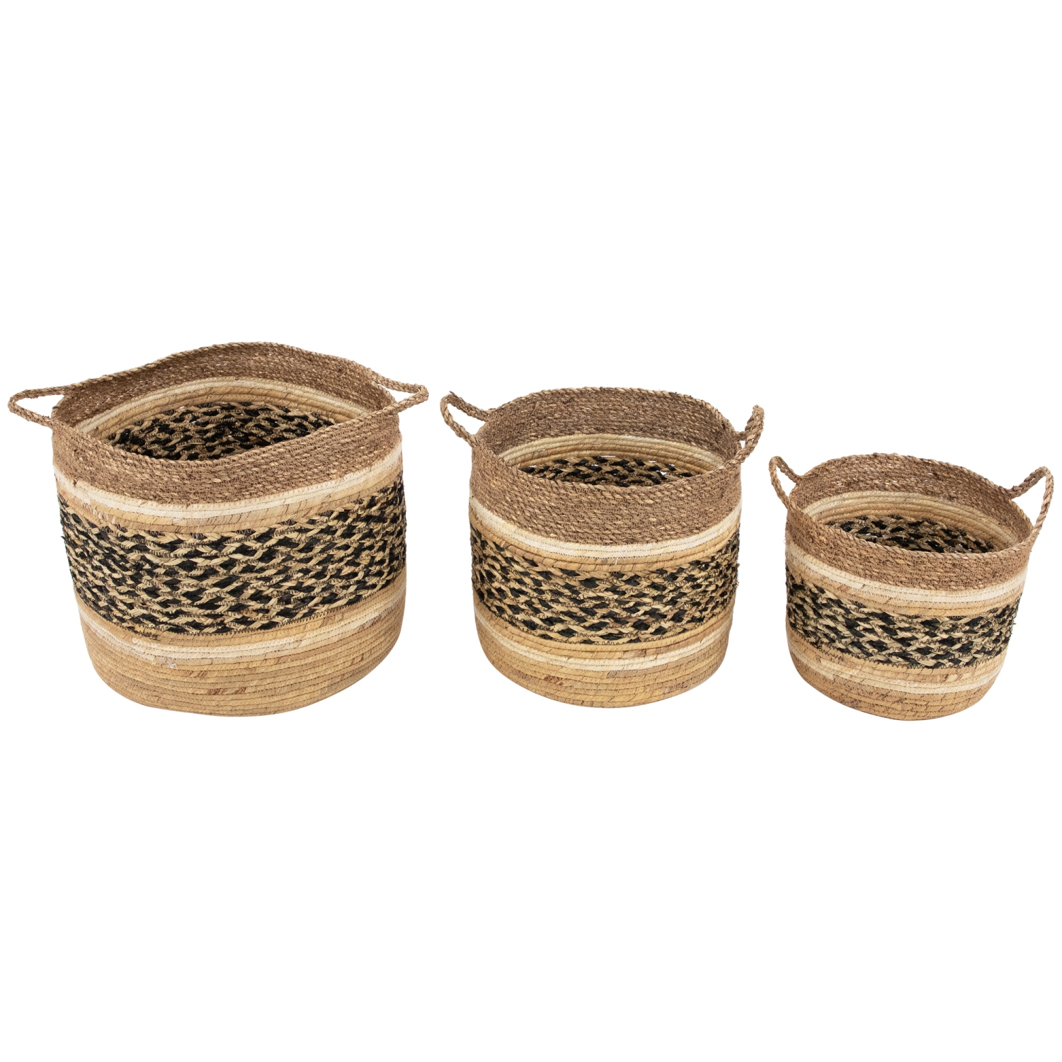Seagrass Weave Round Storage Baskets with Handles - 15" - Set of 3