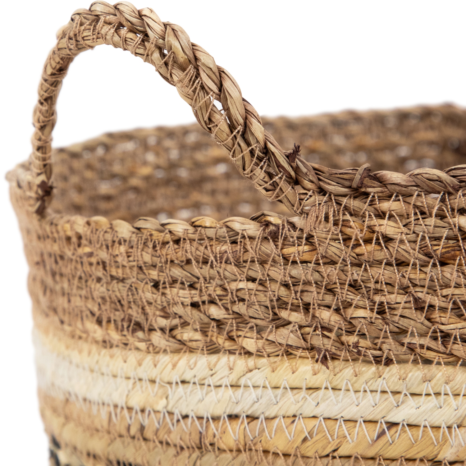 Seagrass Weave Round Storage Baskets with Handles - 15" - Set of 3