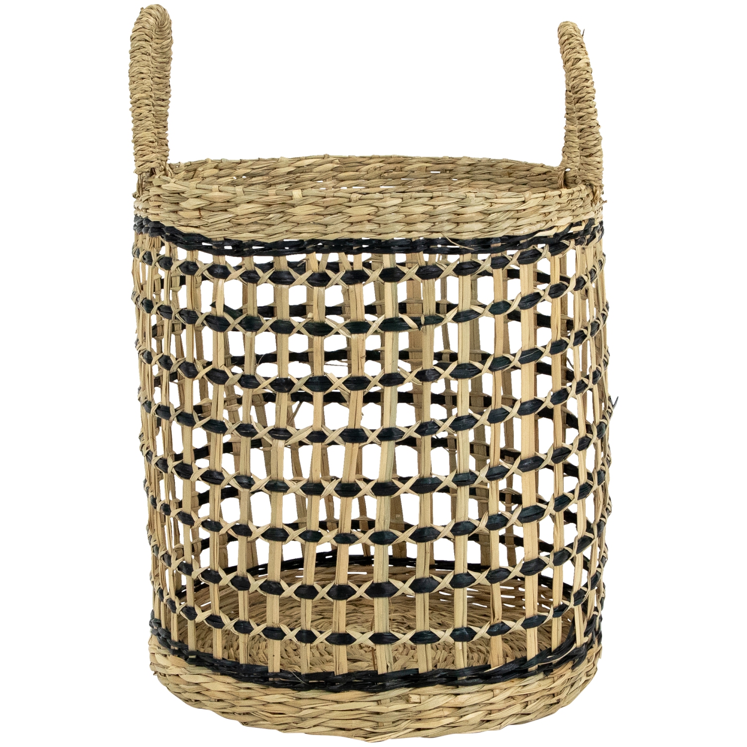 Set of 3 Open Honeycomb Weave Seagrass Storage Baskets with Handles 11.75"