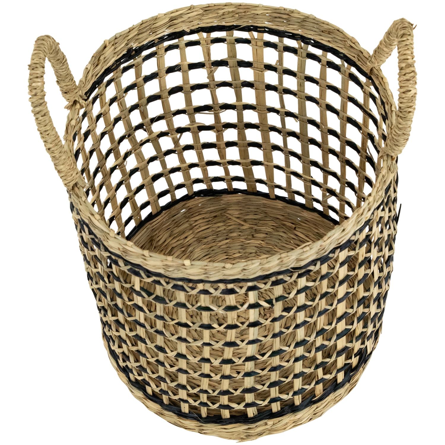 Set of 3 Open Honeycomb Weave Seagrass Storage Baskets with Handles 11.75"