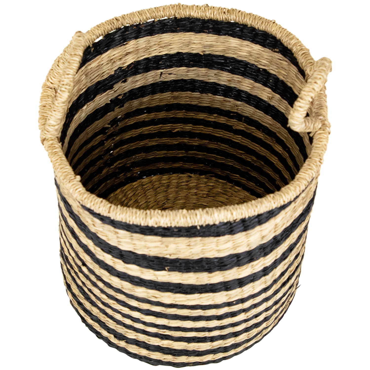 Set of 3 Khaki and Black Woven Seagrass Striped Storage Baskets with Handles 15.25"
