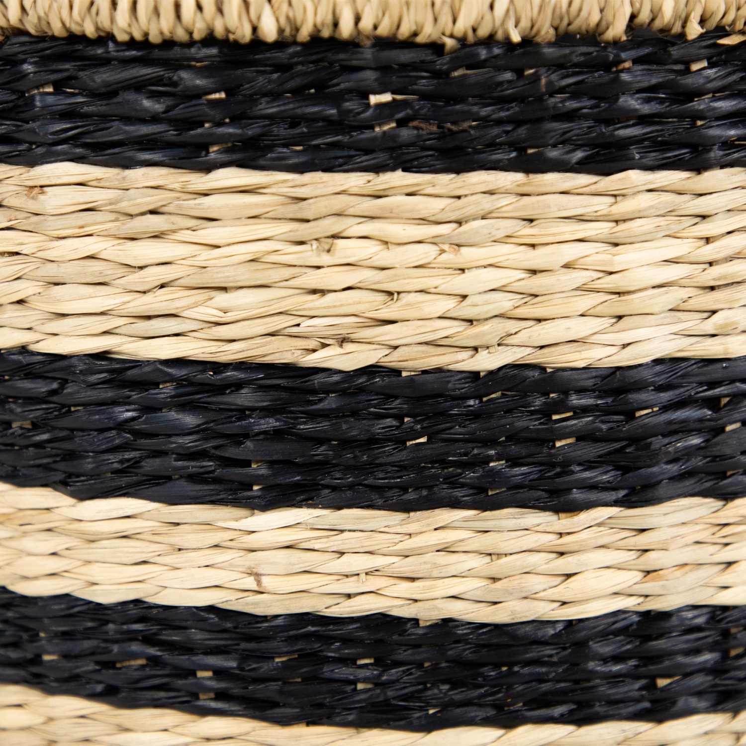 Set of 3 Khaki and Black Woven Seagrass Striped Storage Baskets with Handles 15.25"