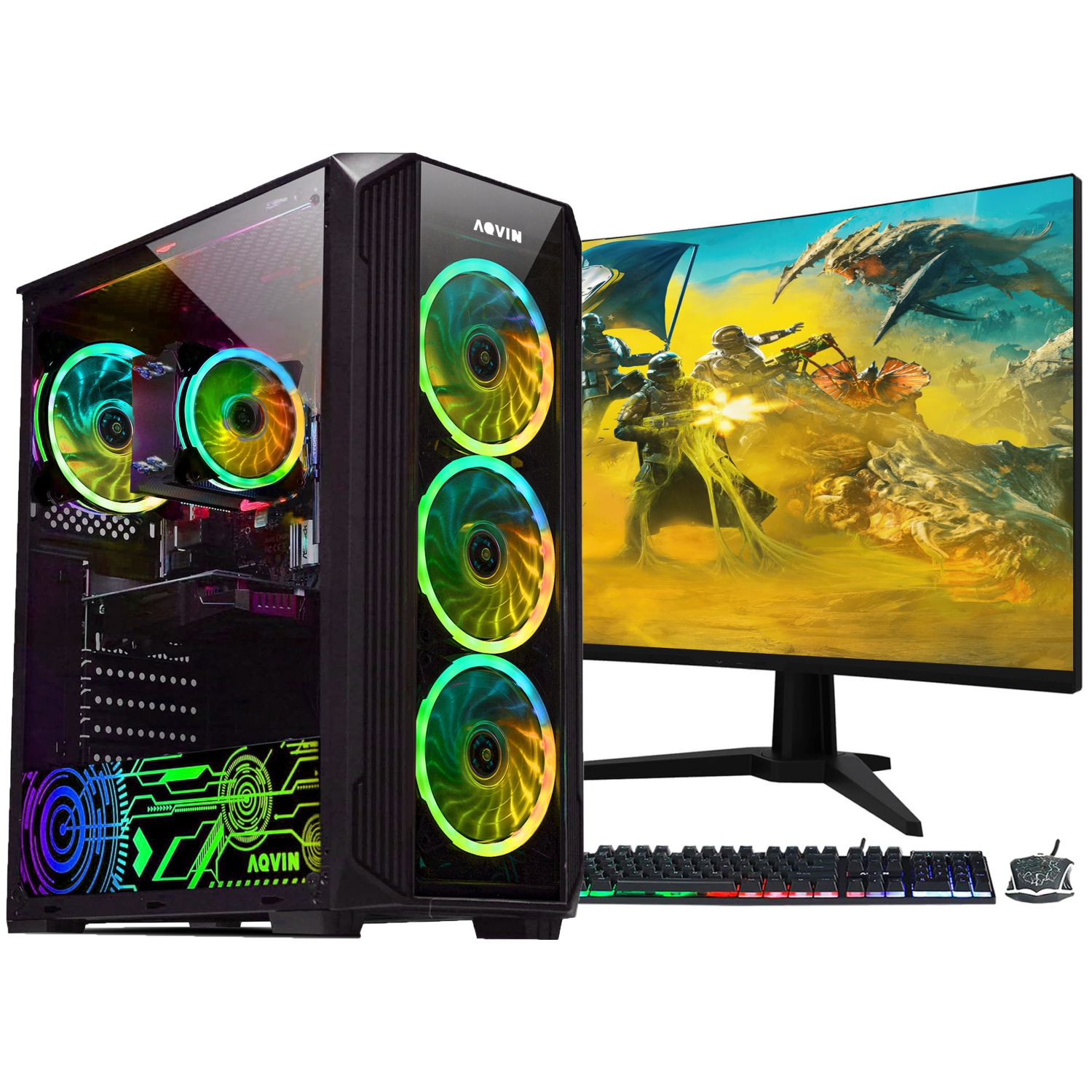 Refurbished (Excellent) AQVIN Gaming PC Desktop Computer Tower (Core i7/2TB (fast boot) SSD/32GB RAM/RTX 3060 12GB/WIN 10 Pro) New 27 inch Curved Gaming Monitor - Only at Best Buy