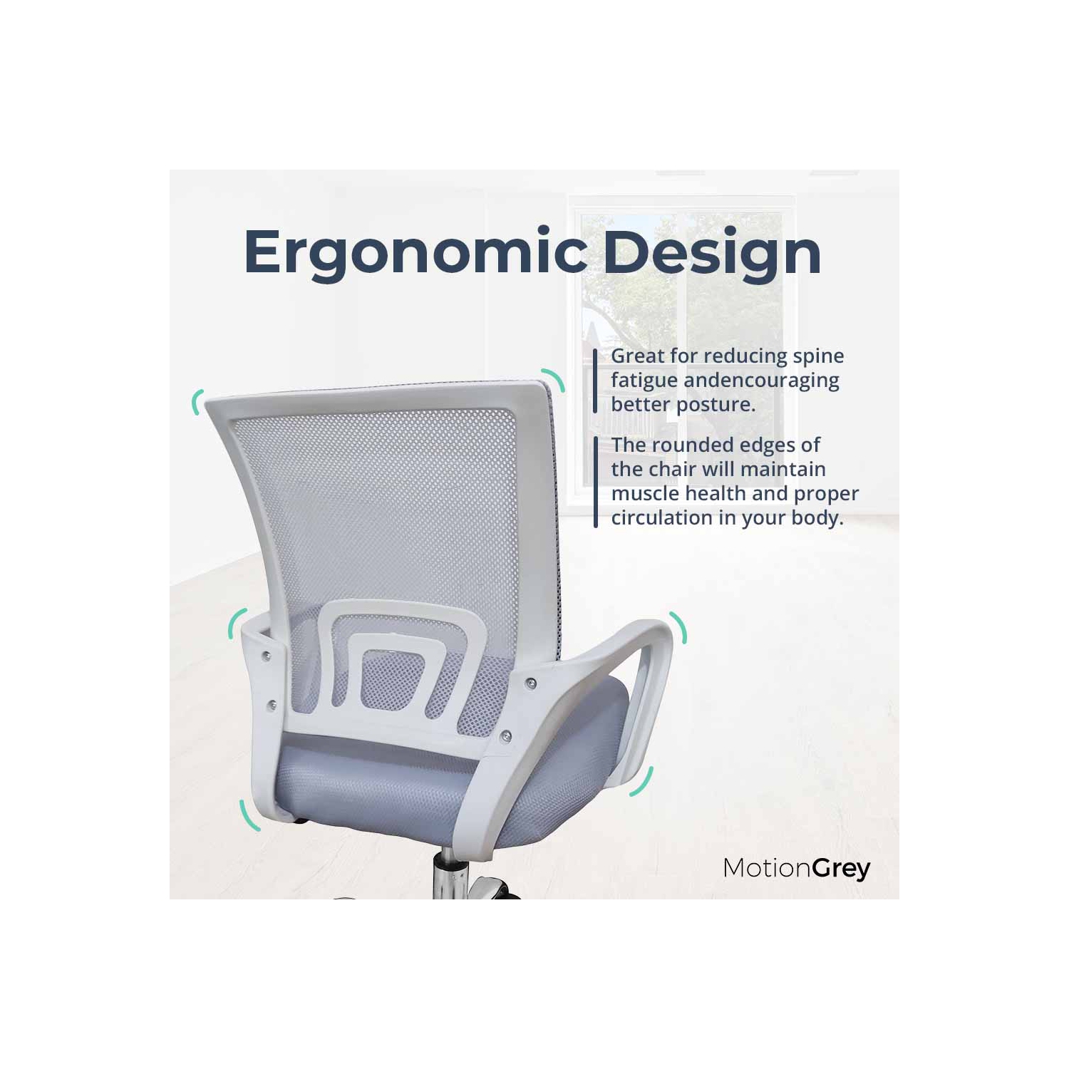 Fauteuil de bureau ergonomique en filet respirant MC1 de MotionGrey - Fauteuil de bureau confortable pour le jeu à domicile et le bureau commercial