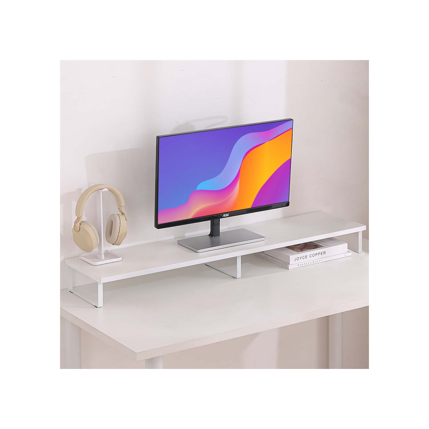 MotionGrey Monitor Stand Riser, 39.4 Inch Ergonomic Desk Shelf & tabletop Desktop Stand for Laptop, Computer, MacBook, Notebook, PC - White