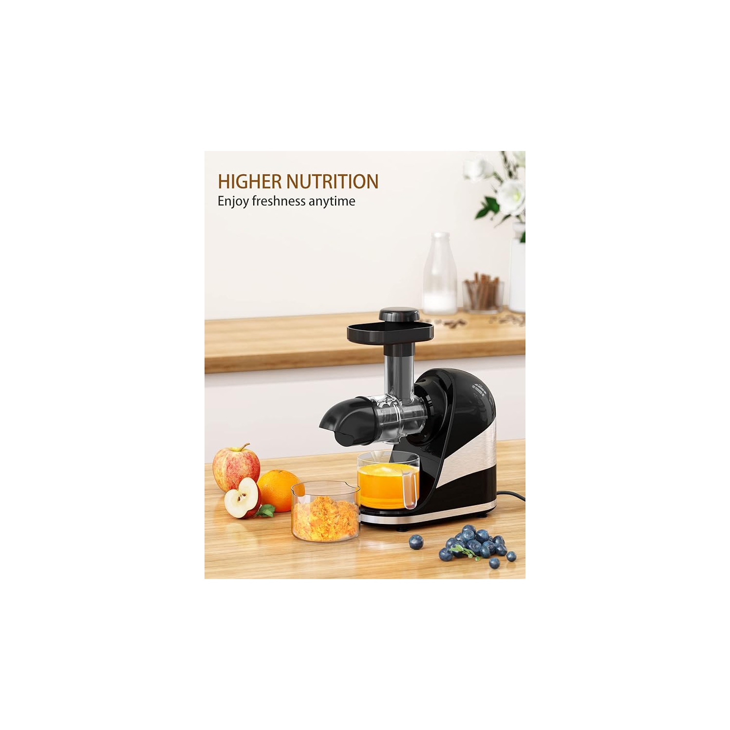 Wamife Slow Masticating Juicer Machine, Cold Press Juicer Extractor, 2 Modes & Reverse Function