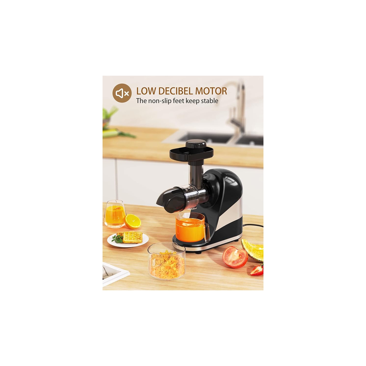 Wamife Slow Masticating Juicer Machine, Cold Press Juicer Extractor, 2 Modes & Reverse Function