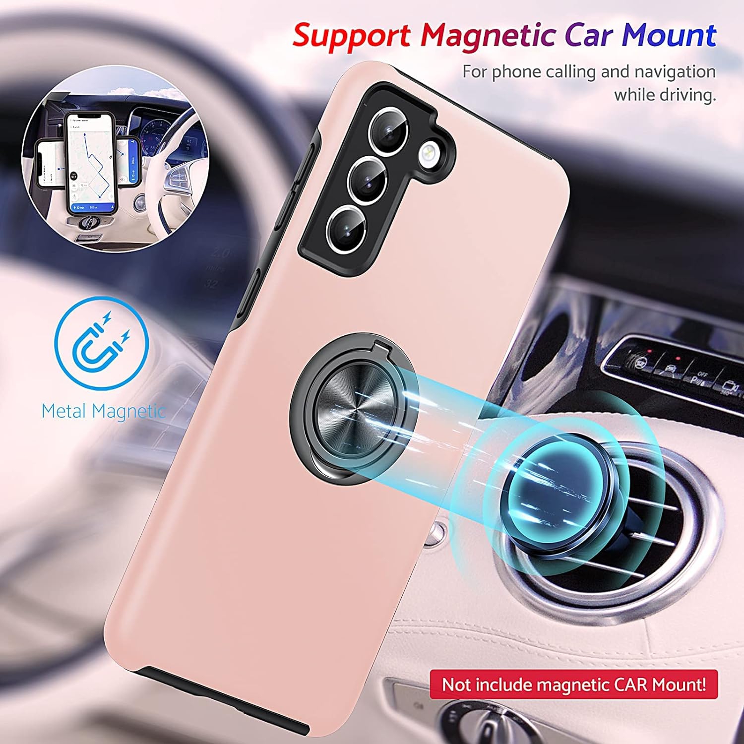 Shockproof 360 Magnetic Protective Case With Ring Holder, Kick Stand - Samsung Galaxy S23 FE - Pink