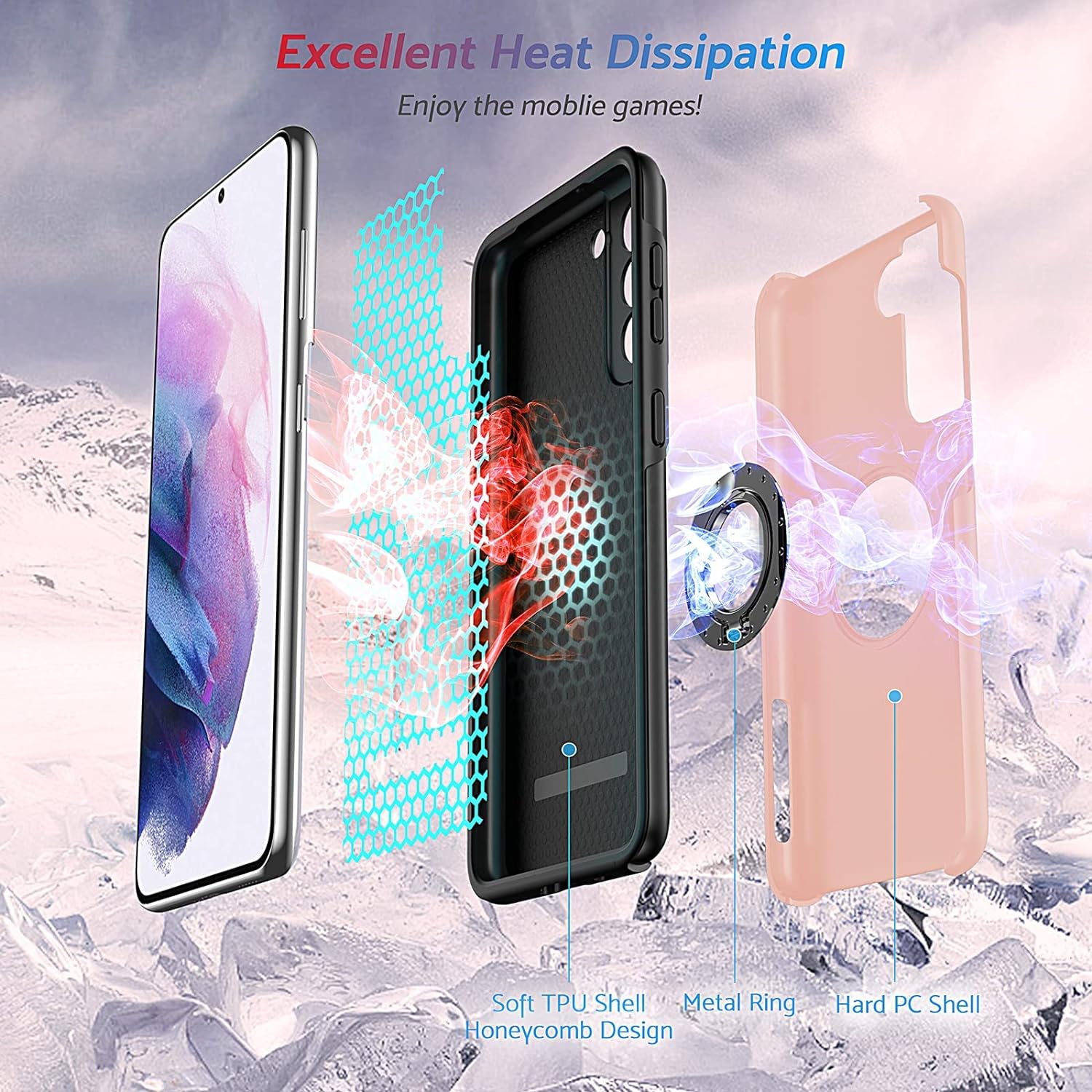 Shockproof 360 Magnetic Protective Case With Ring Holder, Kick Stand - Samsung Galaxy S23 FE - Pink