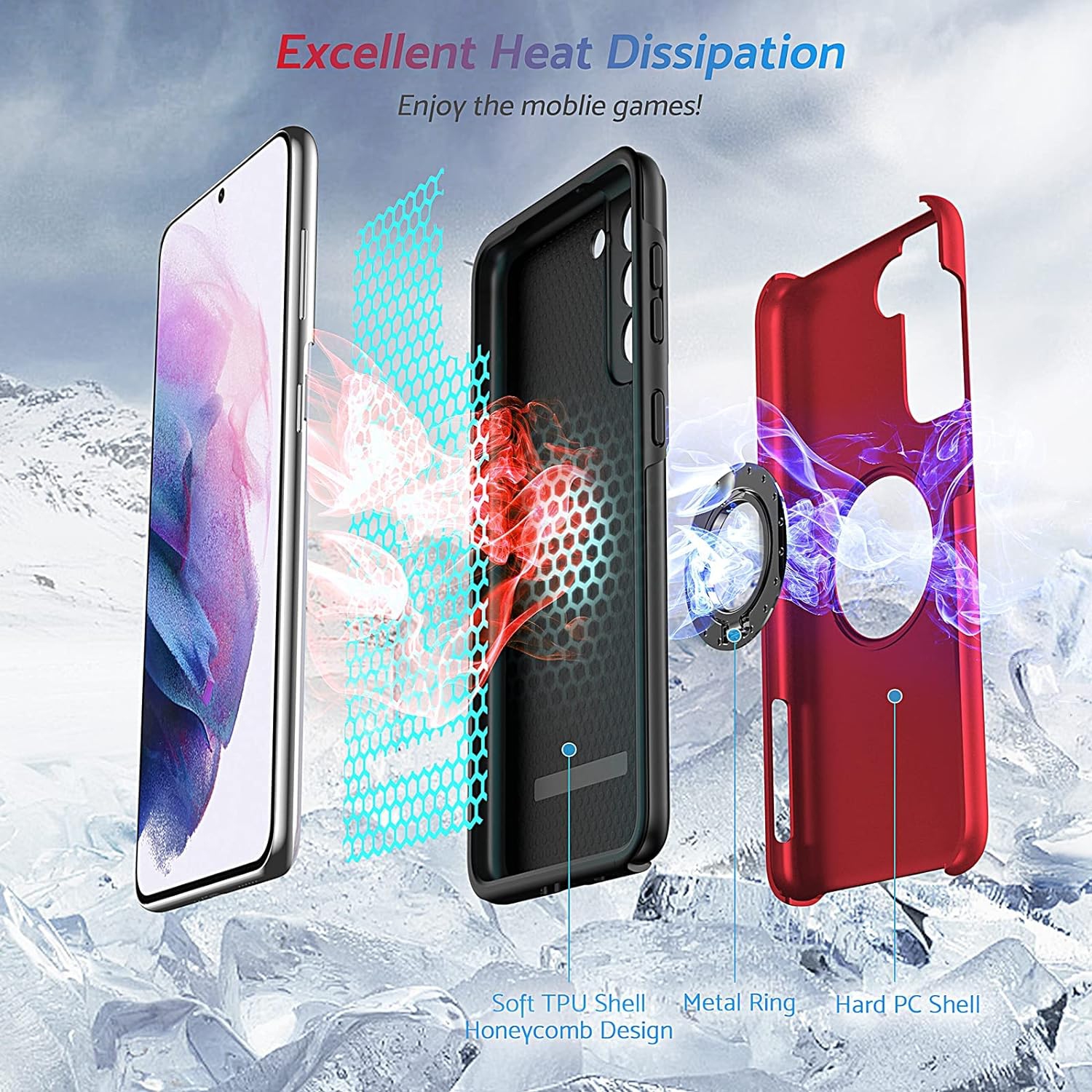 Shockproof 360 Magnetic Protective Case With Ring Holder, Kick Stand - Samsung Galaxy S23 FE - Red