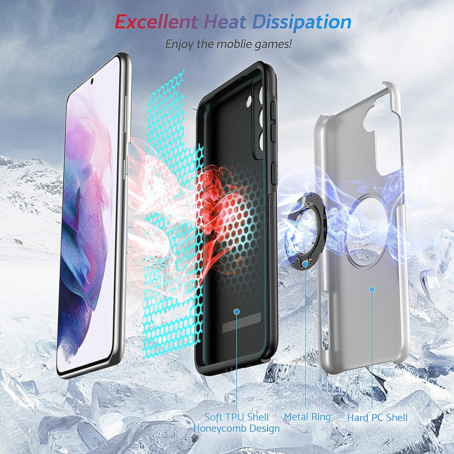 Shockproof 360 Magnetic Protective Case With Ring Holder, Kick Stand - Samsung Galaxy S23 FE - Silver