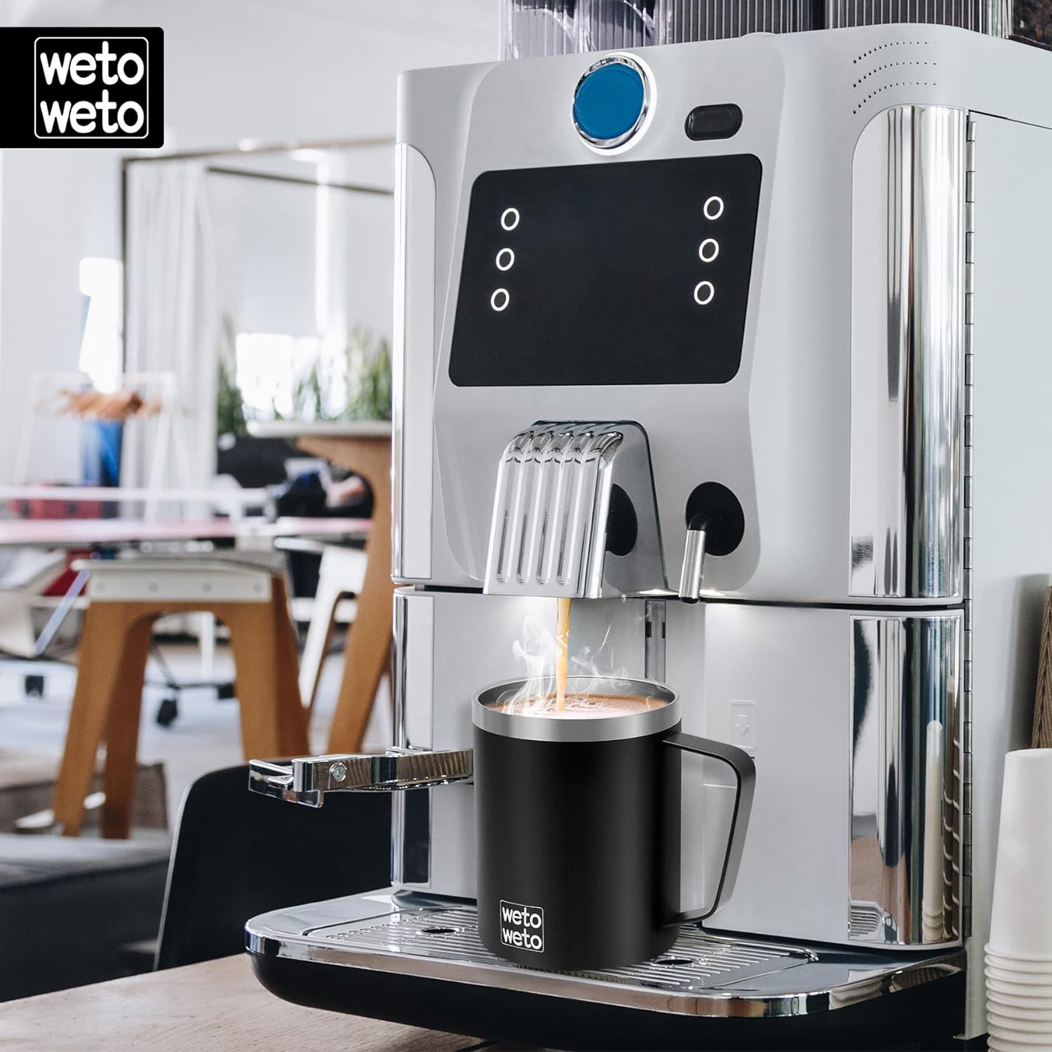 Coffee Mug with Handle, 14oz Insulated Stainless Steel Reusable Coffee Cup, Double Wall Coffee Travel Mug, Powder Coated Black