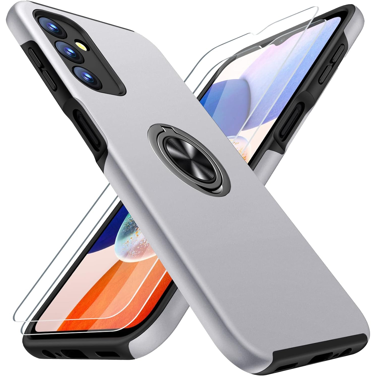 Shockproof 360 Magnetic Protective Case With Ring Holder, Kick Stand - Samsung Galaxy S24 Ultra - Silver