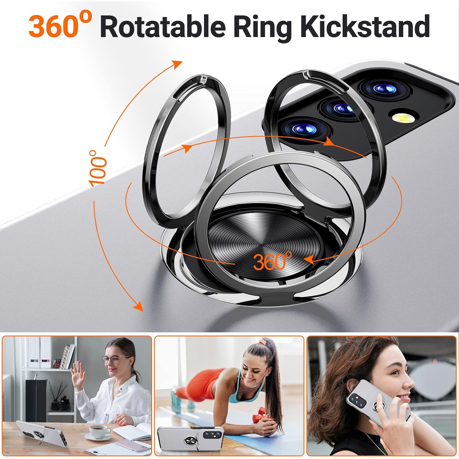 Étui de protection magnétique antichoc 360 avec anneau de support, support - Galaxy S24 Ultra de Samsung - Argenté