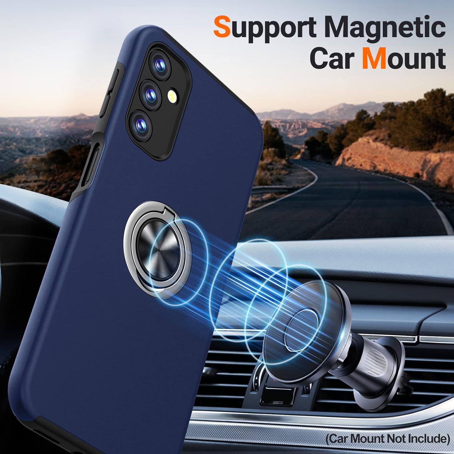 Étui de protection magnétique antichoc 360 avec anneau de support, support - Galaxy S24 Ultra de Samsung - Bleu marine