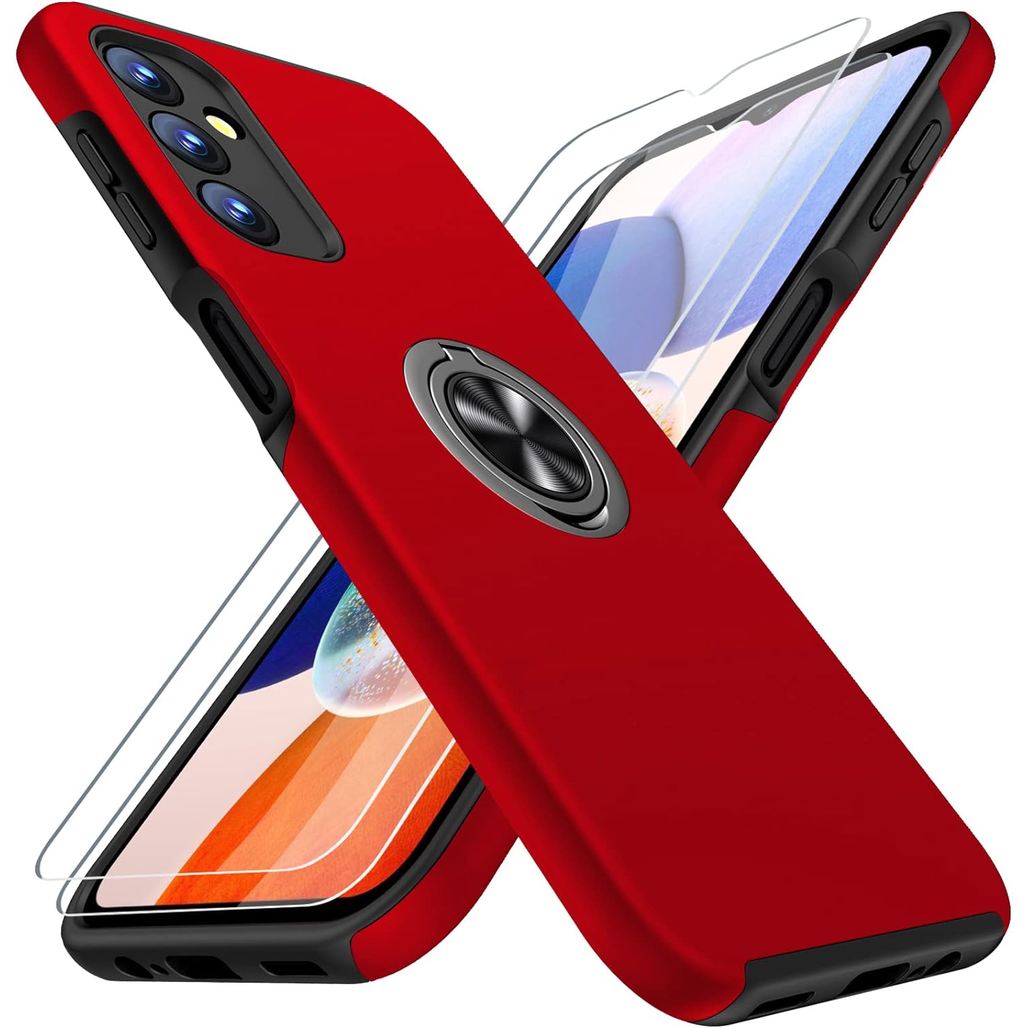 Shockproof 360 Magnetic Protective Case With Ring Holder, Kick Stand - Samsung Galaxy S24 Ultra - Red