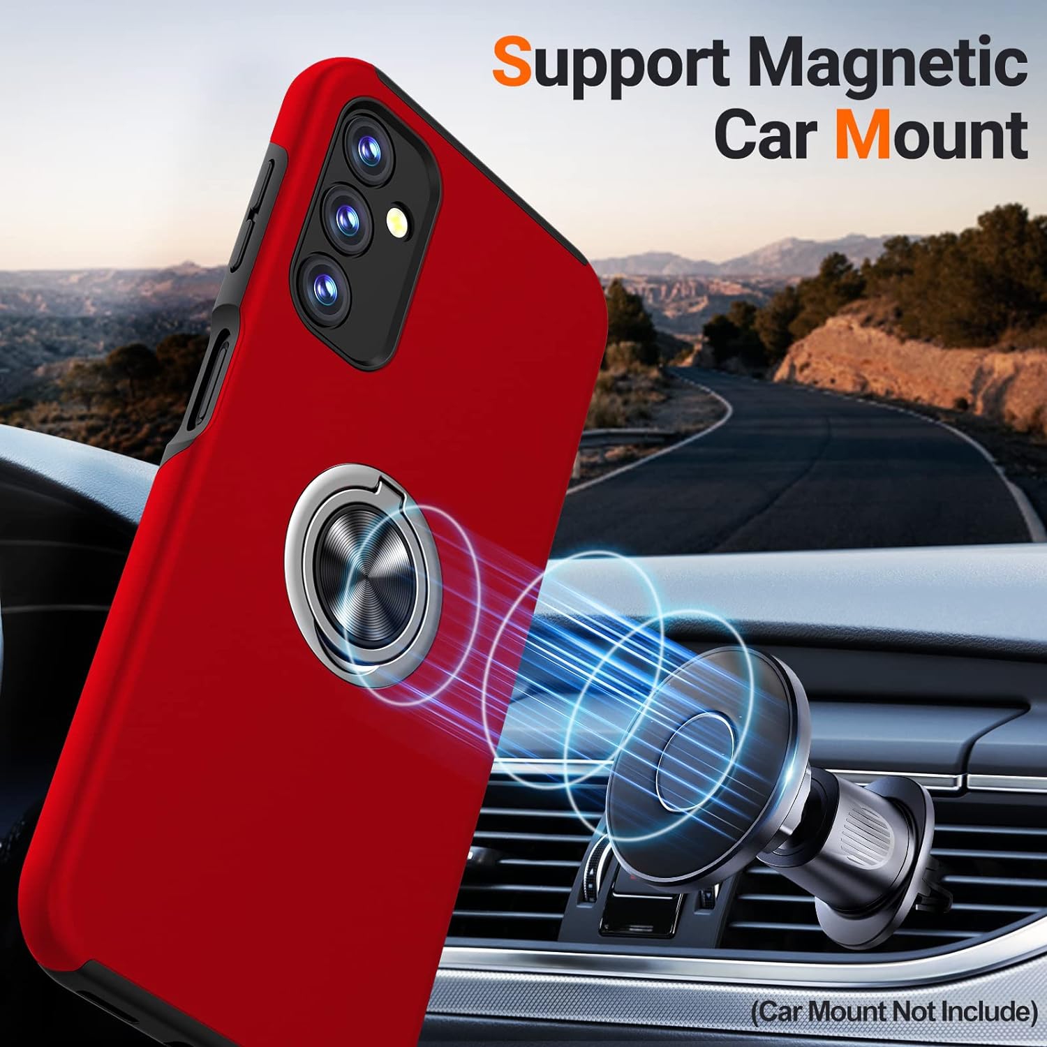 Shockproof 360 Magnetic Protective Case With Ring Holder, Kick Stand - Samsung Galaxy S24 Ultra - Red