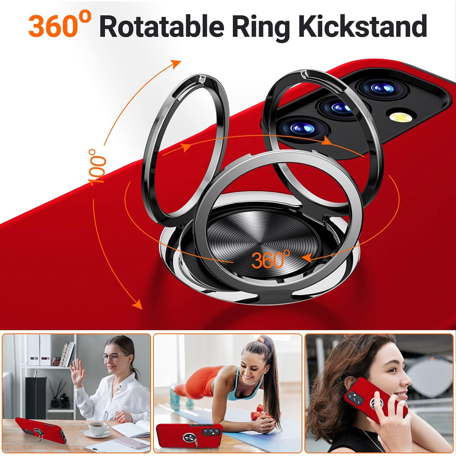 Shockproof 360 Magnetic Protective Case With Ring Holder, Kick Stand - Samsung Galaxy S24 Ultra - Red