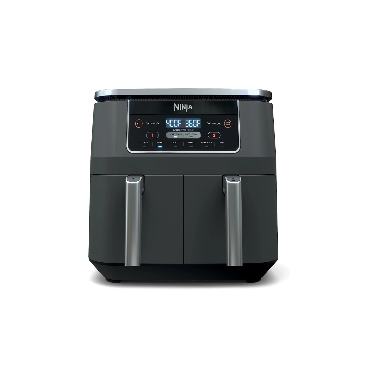 8-qt. Ninja Foodi 6-in-1 Air Fryer with DualZone Technology - Slate Grey (DZ201C) | Match Cook & Smart Finish, Roast, Broil, Dehydrate & More - Canadian Version