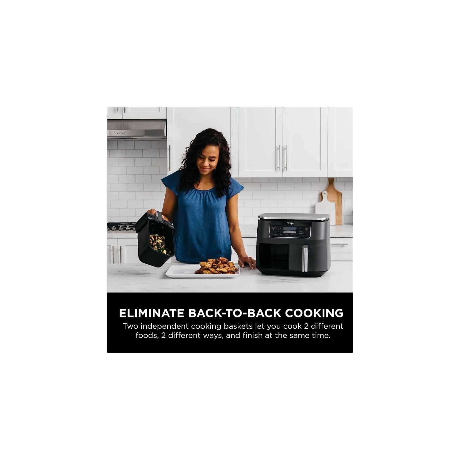 8-qt. Ninja Foodi 6-in-1 Air Fryer with DualZone Technology - Slate Grey | Match Cook & Smart Finish, Roast, Broil, Dehydrate & More - Canadian