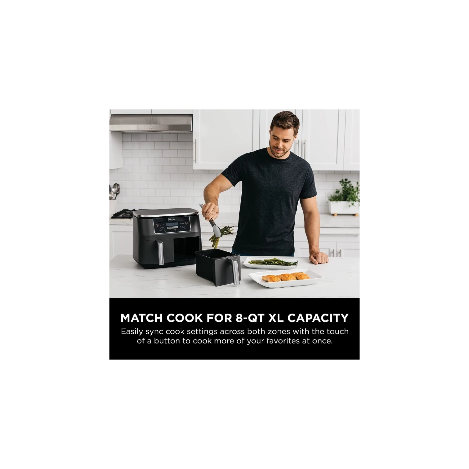 8-qt. Ninja Foodi 6-in-1 Air Fryer with DualZone Technology - Slate Grey | Match Cook & Smart Finish, Roast, Broil, Dehydrate & More - Canadian