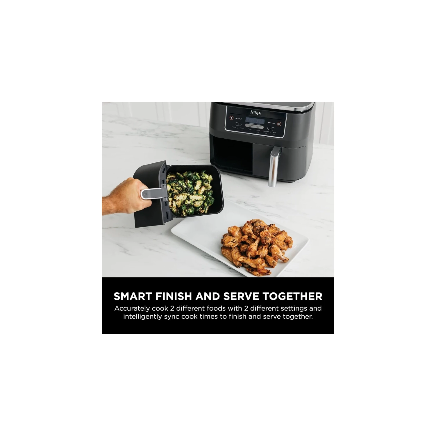 8-qt. Ninja Foodi 6-in-1 Air Fryer with DualZone Technology - Slate Grey | Match Cook & Smart Finish, Roast, Broil, Dehydrate & More - Canadian