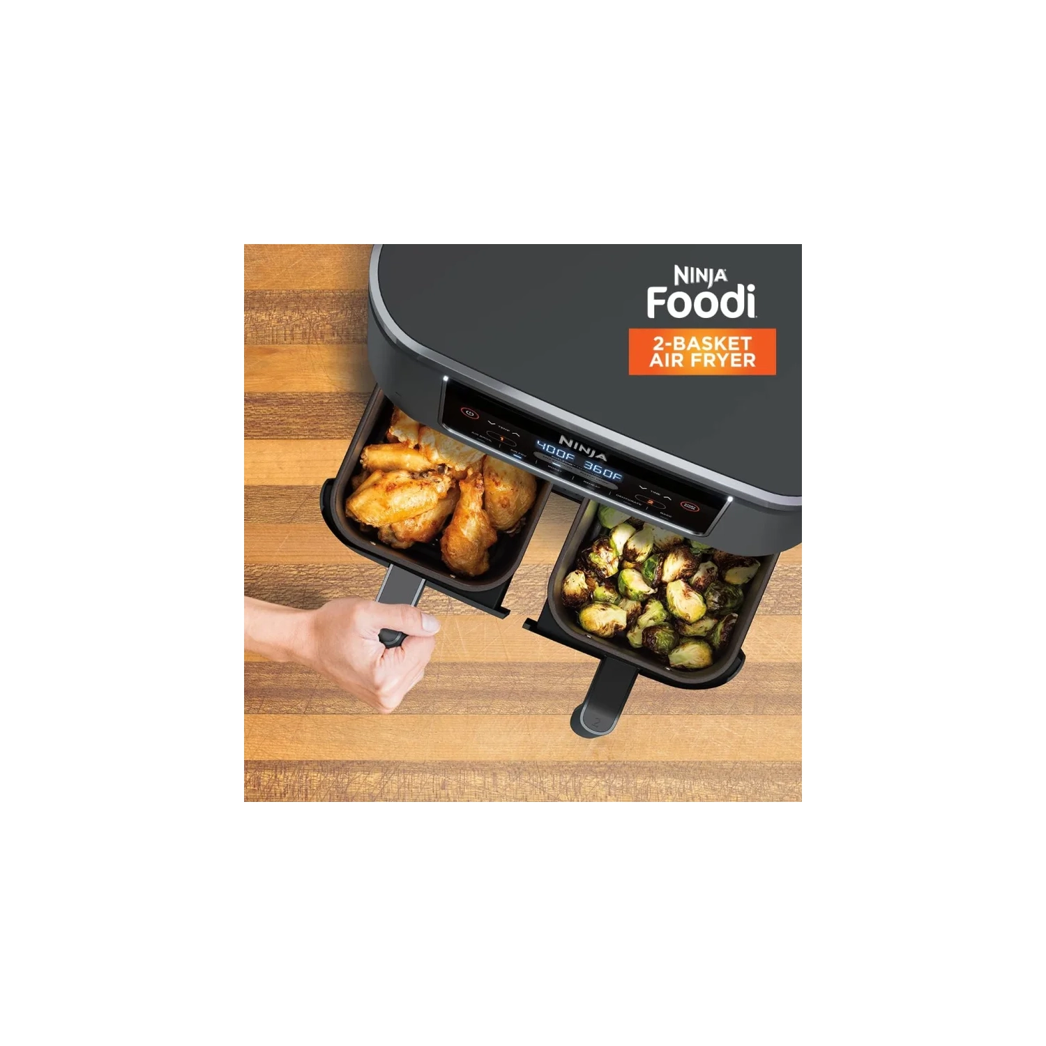 8-qt. Ninja Foodi 6-in-1 Air Fryer with DualZone Technology - Slate Grey | Match Cook & Smart Finish, Roast, Broil, Dehydrate & More - Canadian