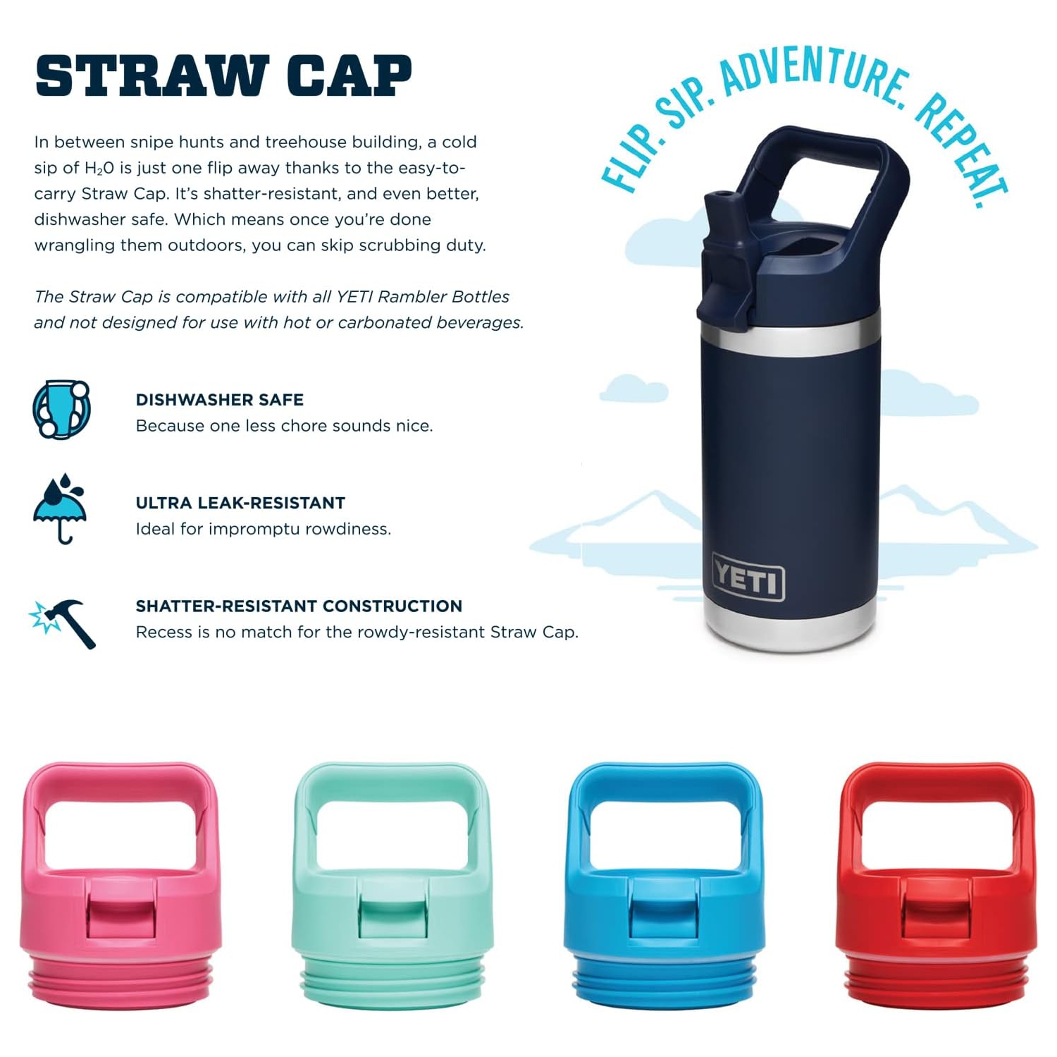 YETI Rambler Jr. 12 oz Kids Bottle, with Straw Cap, Harbor Pink