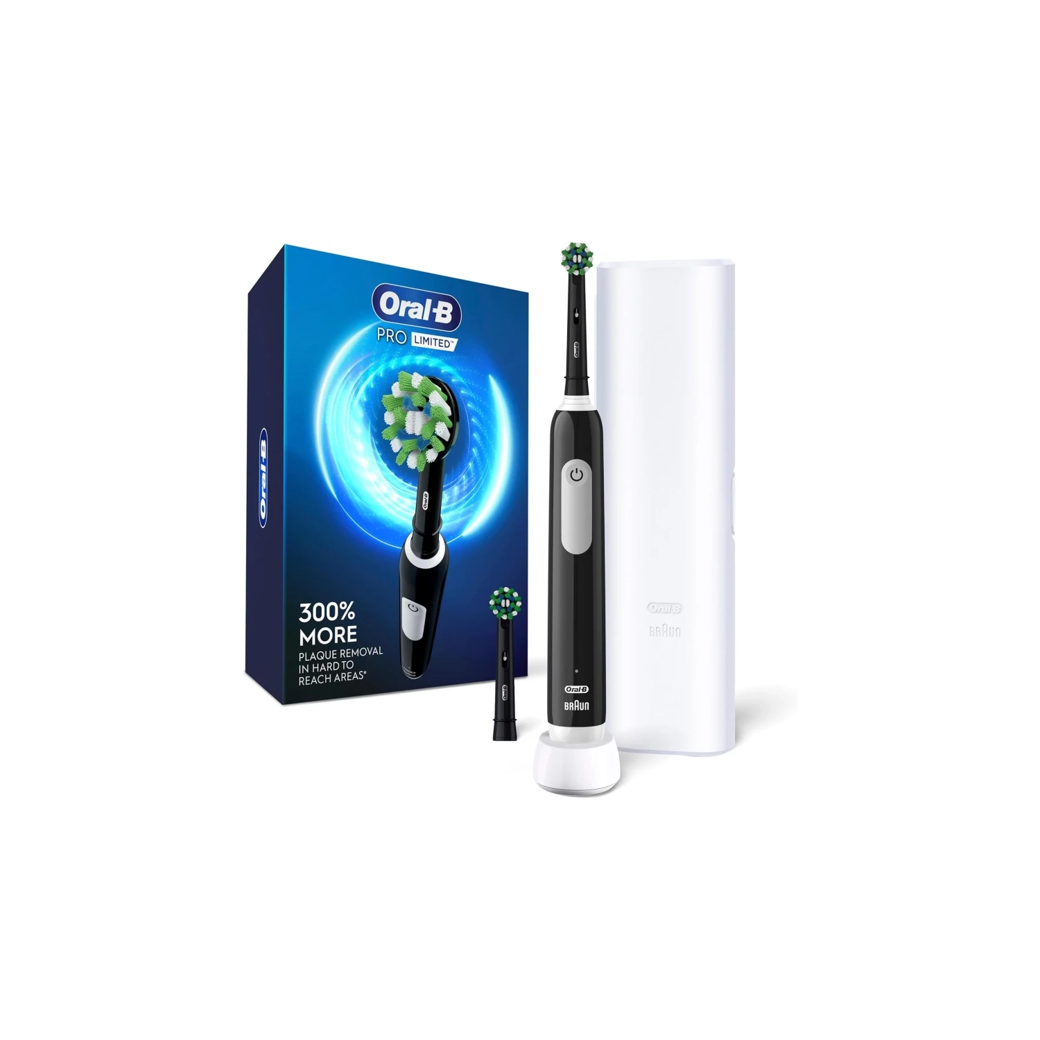 Oral-B Pro Limited Electric Toothbrush - Black | Rechargeable Power Toothbrush with 2 Brush Heads and Travel Case