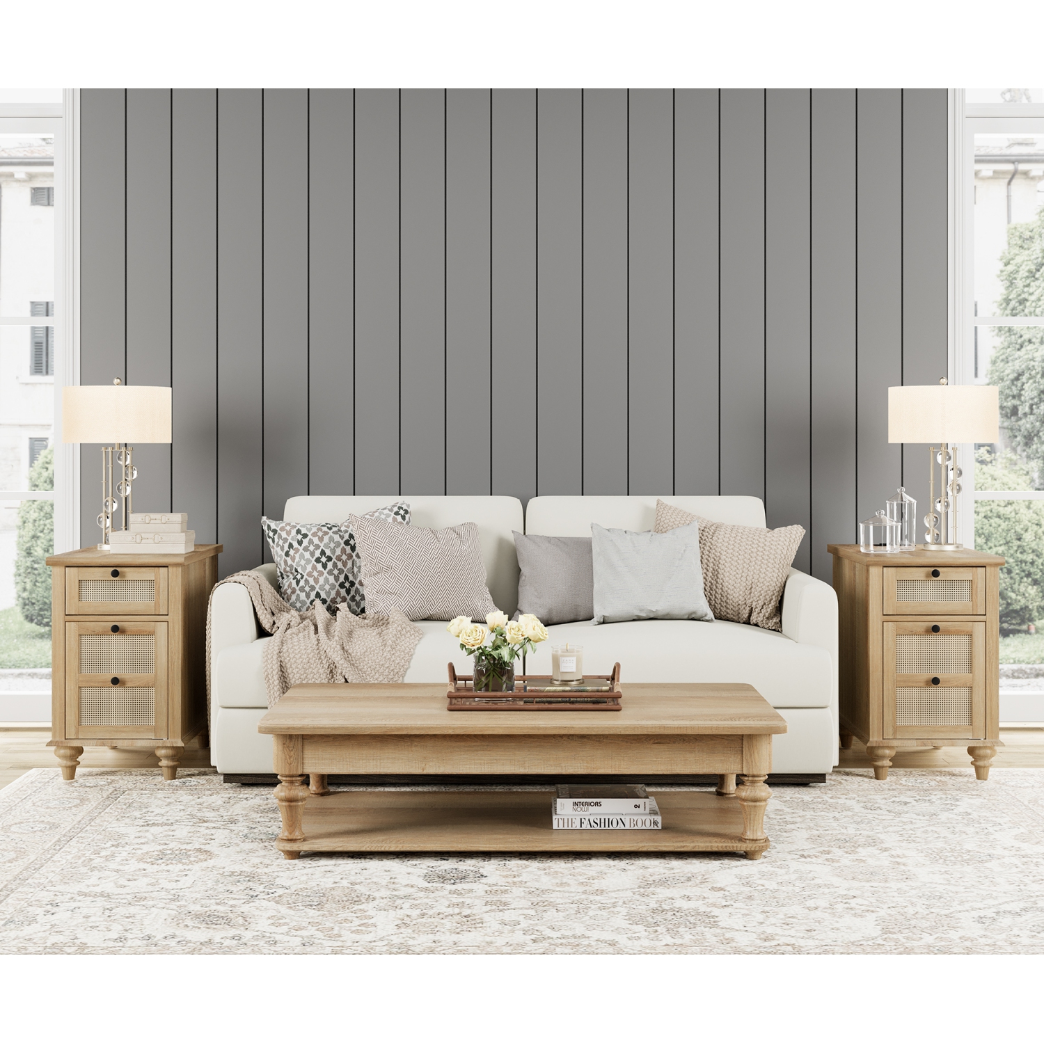 WAMPAT 2 Pack End Table with Charging Station,Wood Side Sofa Table with Drawer and Storage Cabinet, Oak