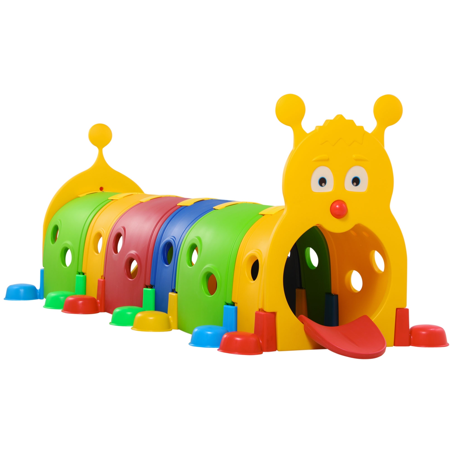 Qaba Caterpillar Play Tunnels, Kids Tunnel for Toddlers to Crawl Through Climbing Toy Indoor & Outdoor Play Structure for 3-6 Years Old, 106.7" x 39.8" x 41.3"