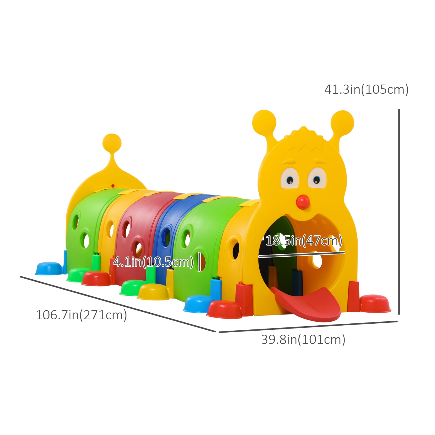 Qaba – Tunnel pour les enfants à ramper, structure de jeu de chenille intérieure et extérieure pour jouets d'escalade pour enfants, 3-6 ans,