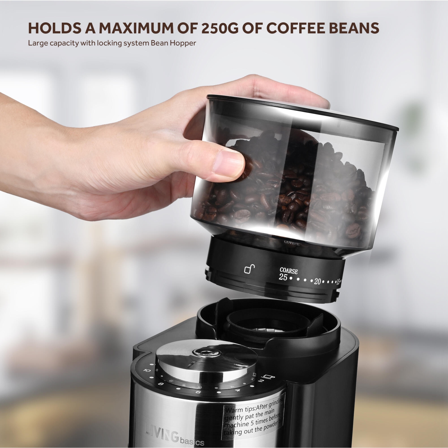 12-Cup Electric Coffee Grinder with 25 Precise Grind Setting, Adjustable Automatic Electric Grinders Conical Burr Mill Grinder