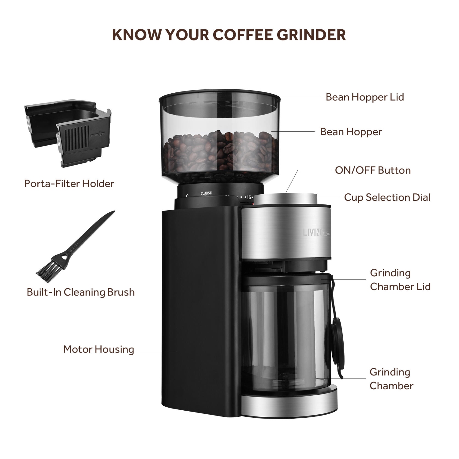 12-Cup Electric Coffee Grinder with 25 Precise Grind Setting, Adjustable Automatic Electric Grinders Conical Burr Mill Grinder